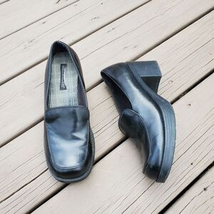 Vintage 90s y2k Bratz Black Vegan Leather Platform Oxford Chunky Heel Loafers